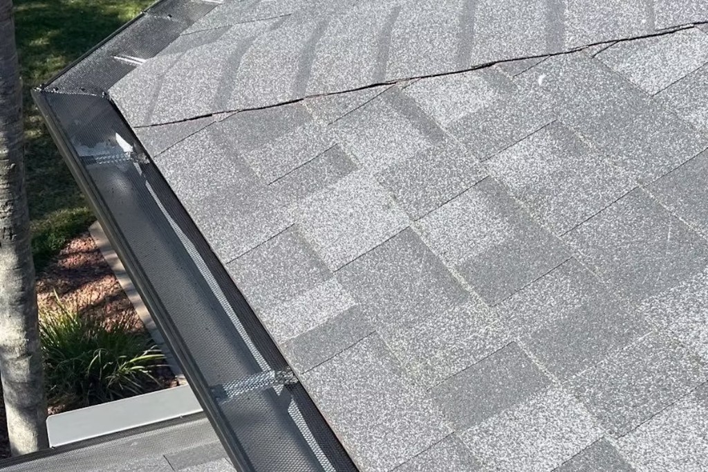 Close-up of mesh gutter guards on a Tampa home