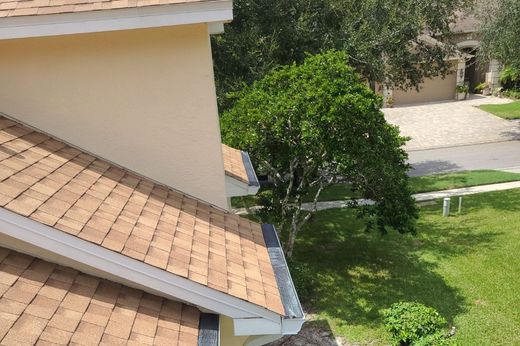 Gutter guards installed along a Tampa Bay home roofline