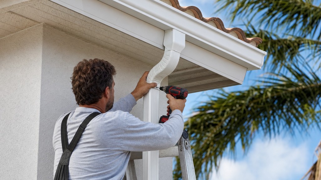 Custom downspout installation detail on a Tampa Bay home